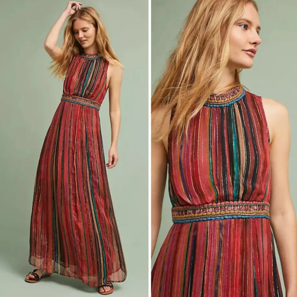 Anthropologie Blank London Halterneck Textured Maxi Dress